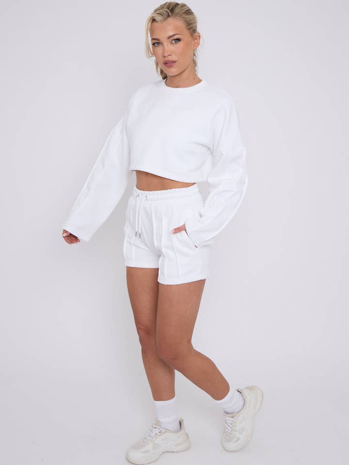 AX Labels - Wholesale Lounge Set - Women's - Seam Detail Oversized Crop Top & Shorts Fleece Co-ord23