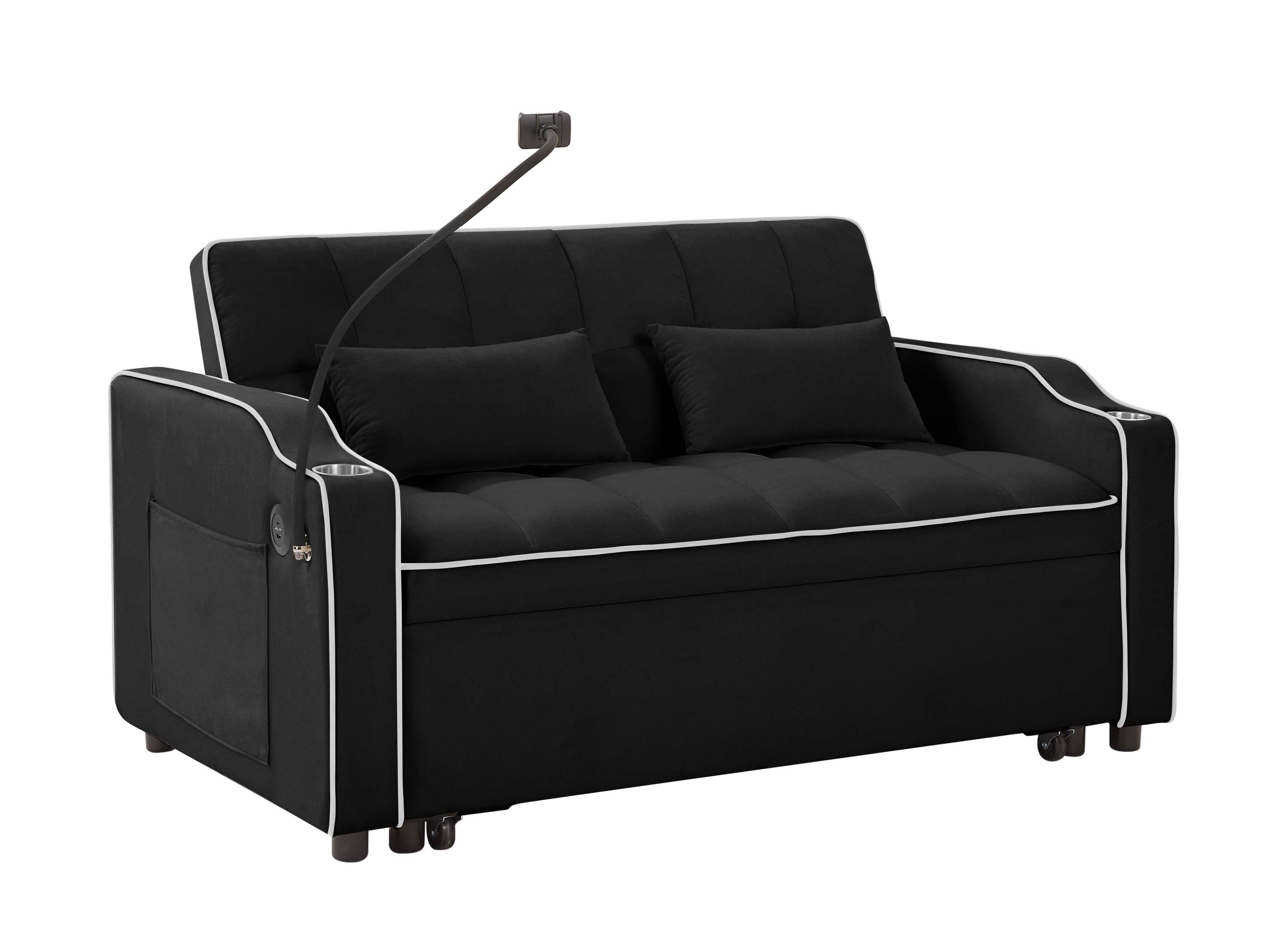 39F Inc. - Wholesale Sofa - Black Foldable Velvet Sofa Bed with USB and Storage13
