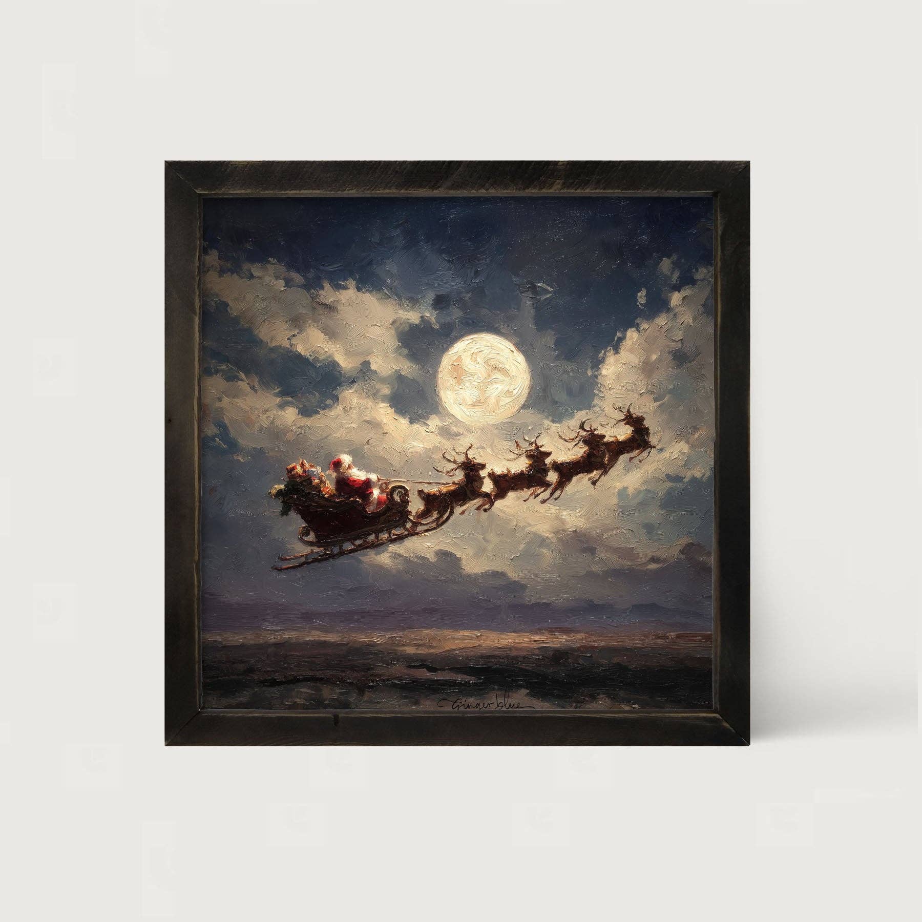 ginger blue - Wholesale Art Print - Santa Flying under Full Moon11