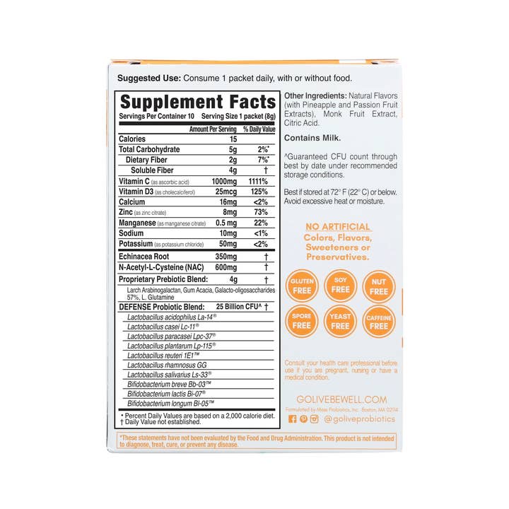 GoLive & Lively Wellness - Wholesale Oral Supplement/Vitamin - Immune Defense Synbiotic (Probiotic + Prebiotic) 10-Ct3