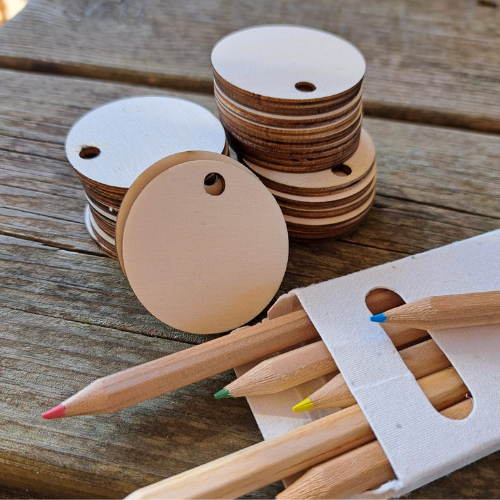 Fustik - Venta al por mayor Material para manualidades - Discos de madera con agujero personalizables. Pack 50 un.1