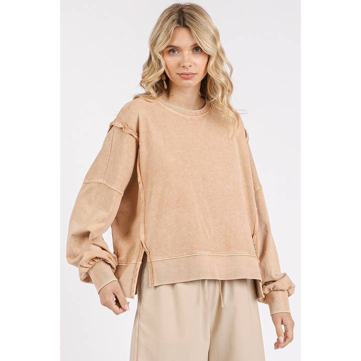 mittoshop - Wholesale Knit Top - Women's - MINERAL WASH STEP HEM CREW NECK LONG SLEEVE TOP2