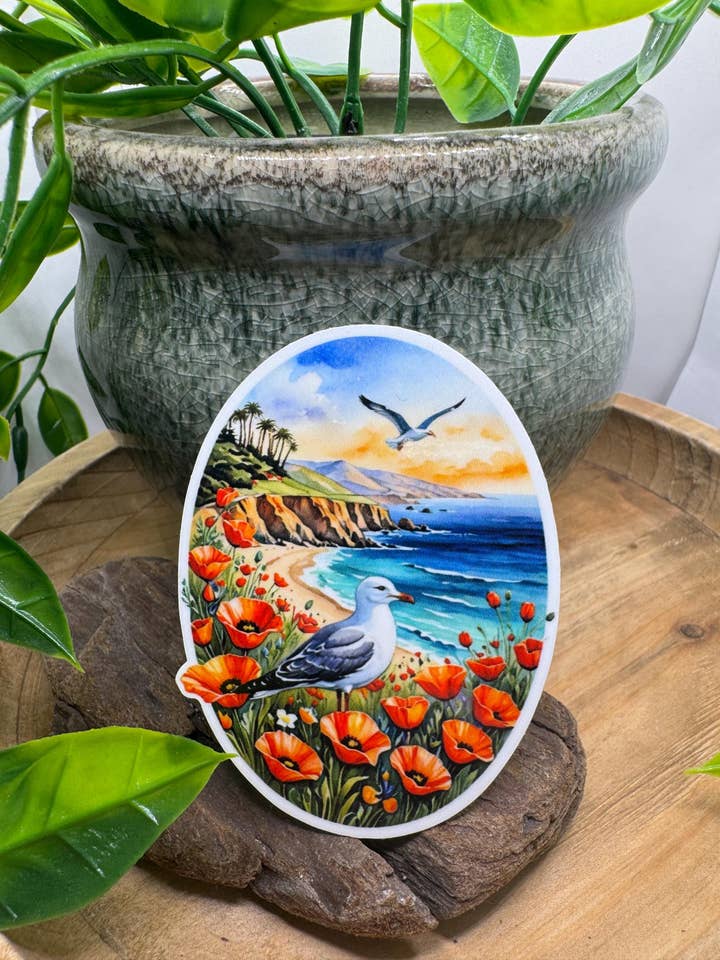 Californisk Valmue Måge Klistermærke: Vinylmærkat fra Stillehavskysten for engroshandel hos California Dreaming Co