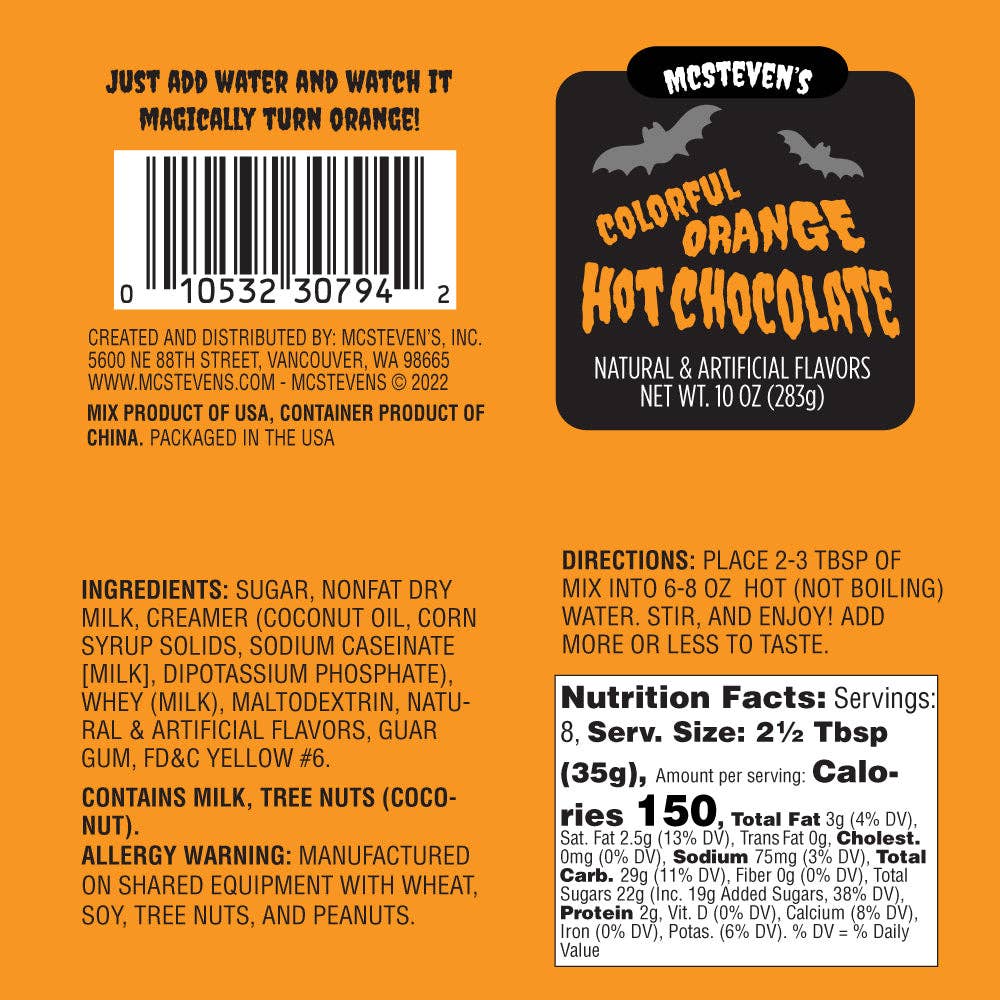 McSteven's - Vente Préparations/kits pour chocolat chaud - Chaudron de Chocolat Chaud Orange avec Fantôme (Chaudron de 10oz)1