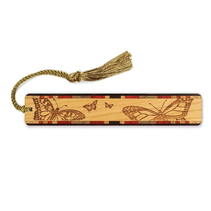 Butterflies Engraved Handmade Wooden Bookmark for wholesale by Mitercraft