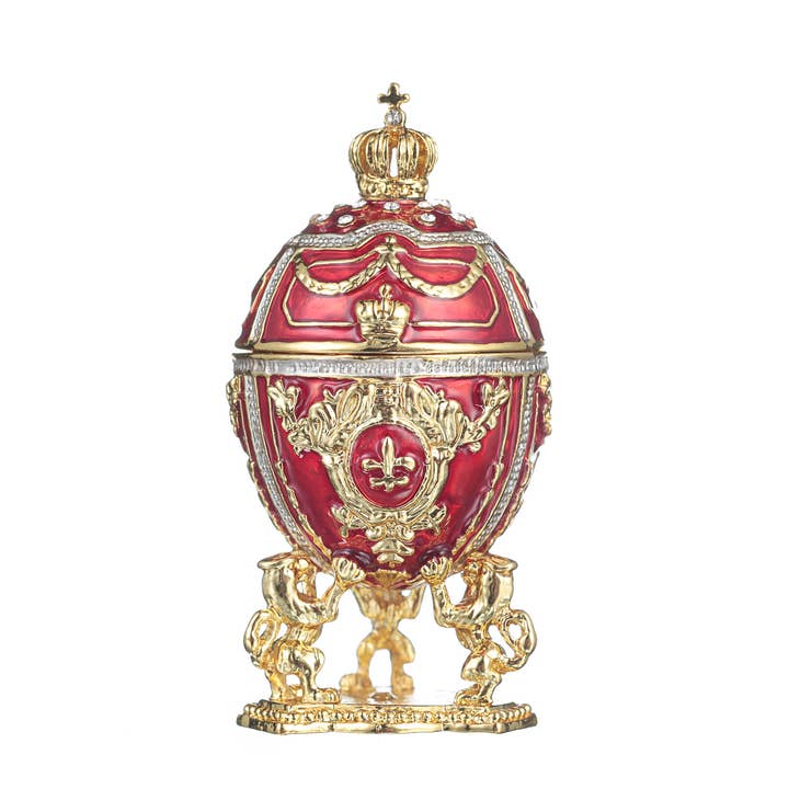 Faberge Egg Jewelry Box with Lions & Emperor's Crown red for wholesale by danila-souvenirs