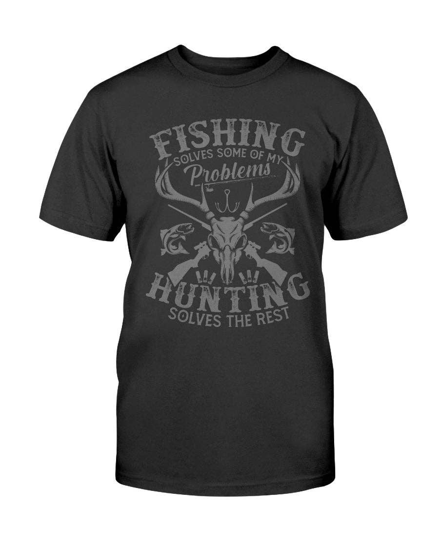 Hunt Hook Eat – T-shirt estampada - Unissexo por atacado – T-shirt Pesca e Caça Resolve Problemas2