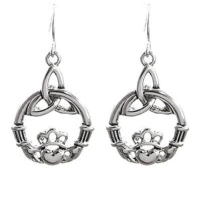 0011 PREMIERE - Wholesale Dangle Earrings - FR3097 Trinity Claddagh Metal Dangle Earrings