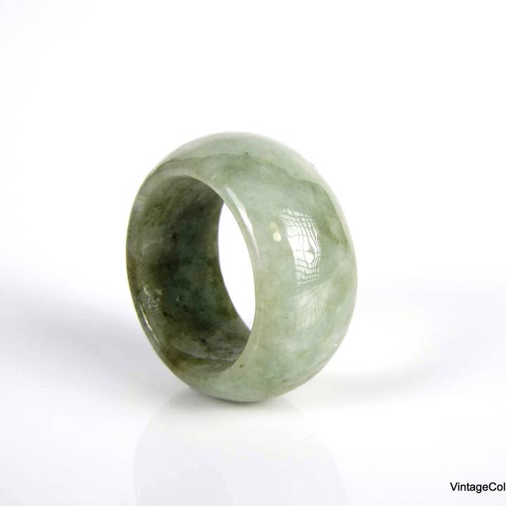 Vintagecollection888 - Venta al por mayor Anillo de banda/apilable - Anillo Jade Jadeita Natural Verde Claro Us 10.25 - 20.1Mm