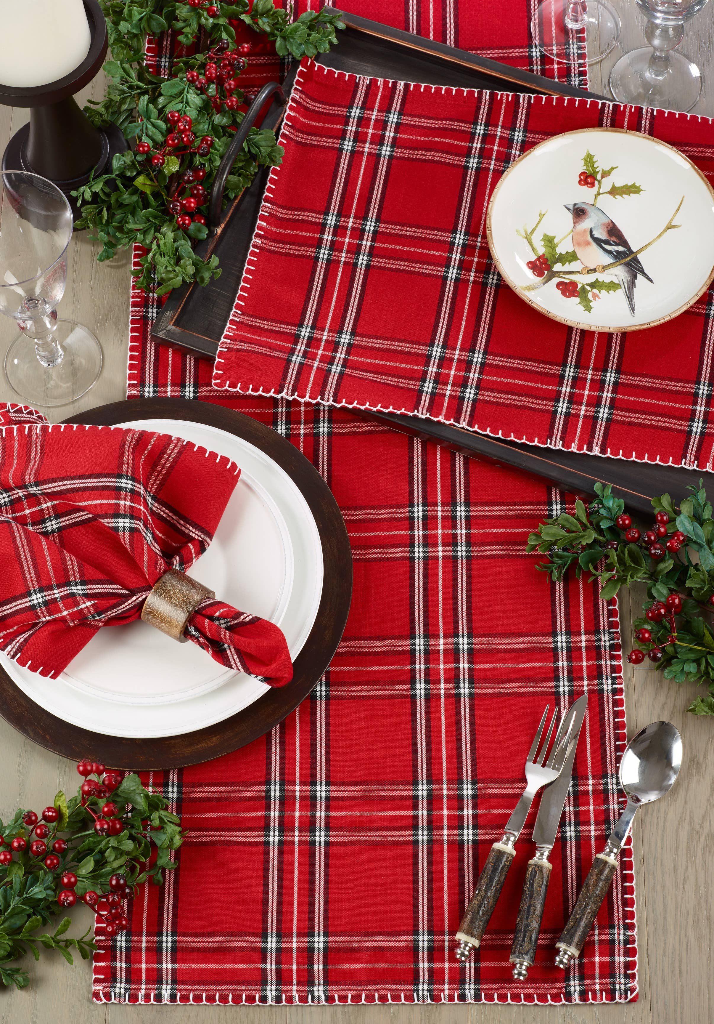 Red Plaid Whipstitch Napkin for wholesale on Faire1