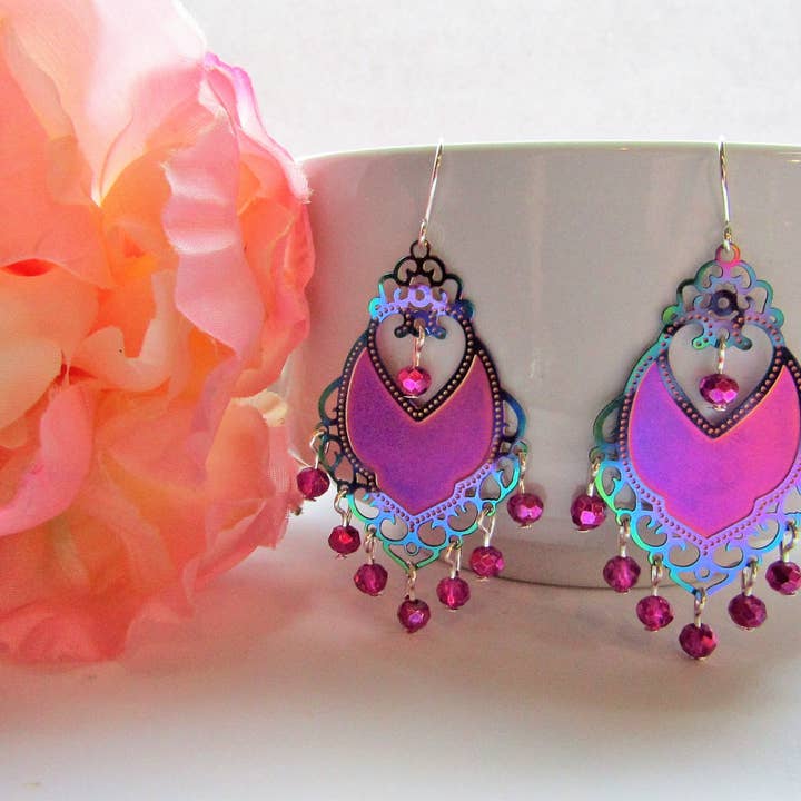 Bad Apple Designs - Wholesale Dangle Earrings - Pink/blue Glass Lightweight Chandelier Earrings1