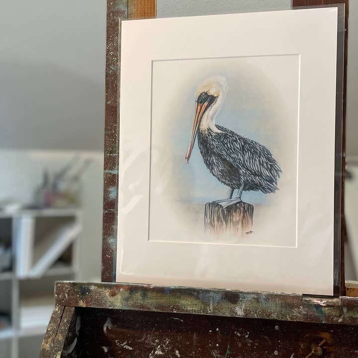 Megan Gray Art - Wholesale Art Print - Pelican Piling Art Print