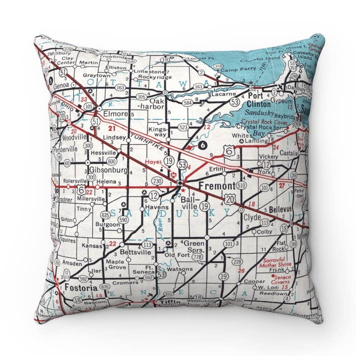 Daisy Mae Designs - Wholesale Throw/Decorative Pillow - Fremont Ohio Map Throw Pillow Decorative Pillow0