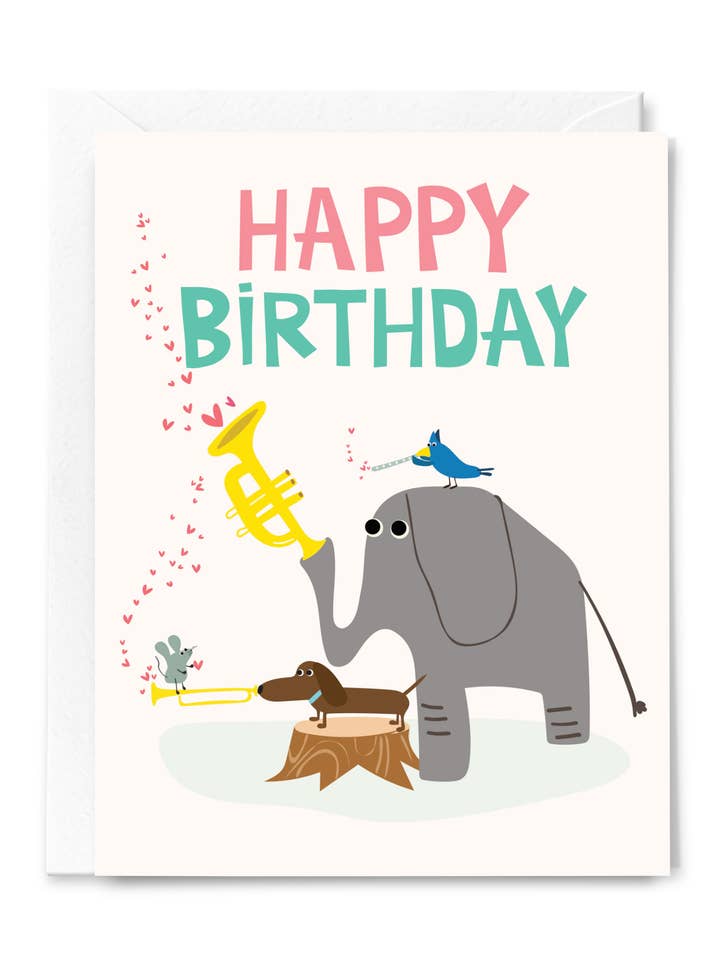 Happy Birthday Elephant Greeting Card for wholesale by Happy Just Happy