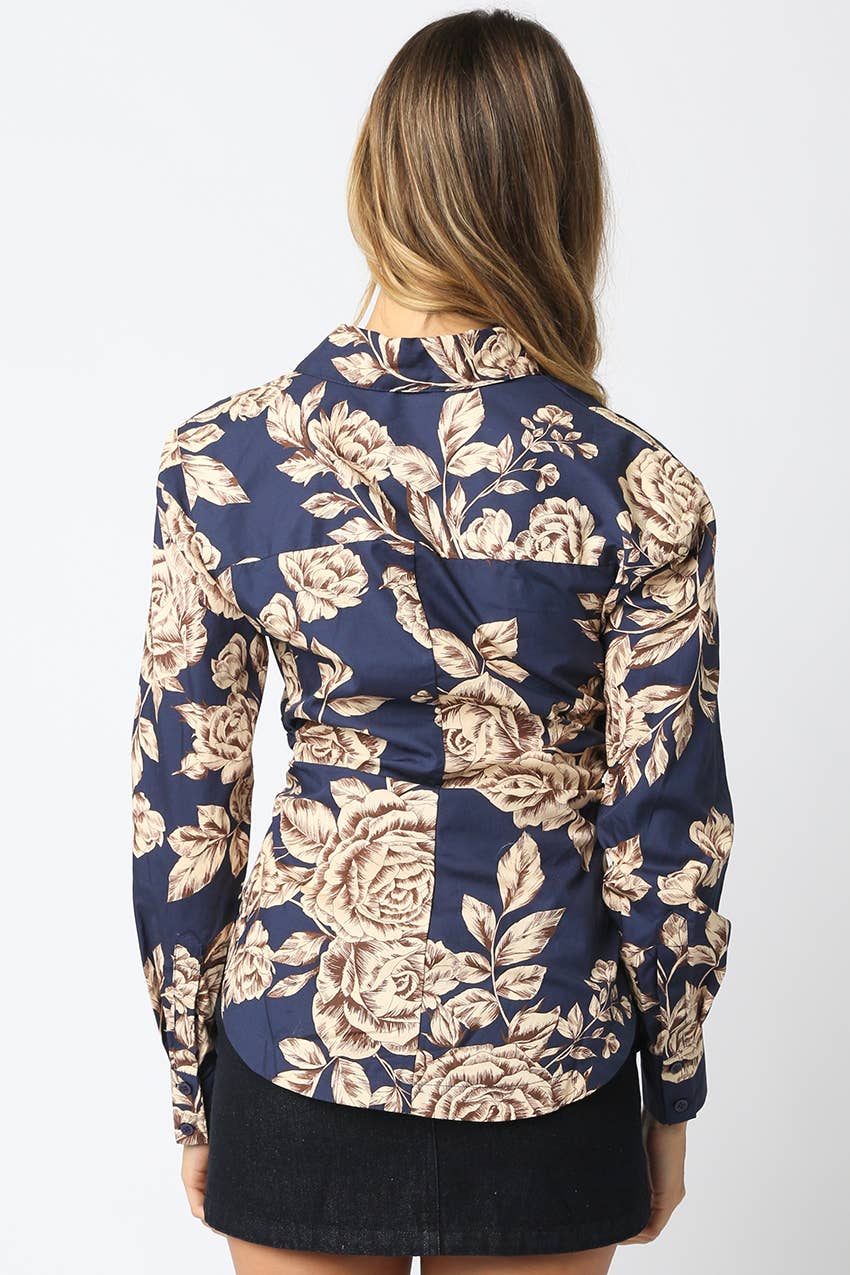 Midnight Blue Cream Joan Floral Shirt for wholesale on Faire2