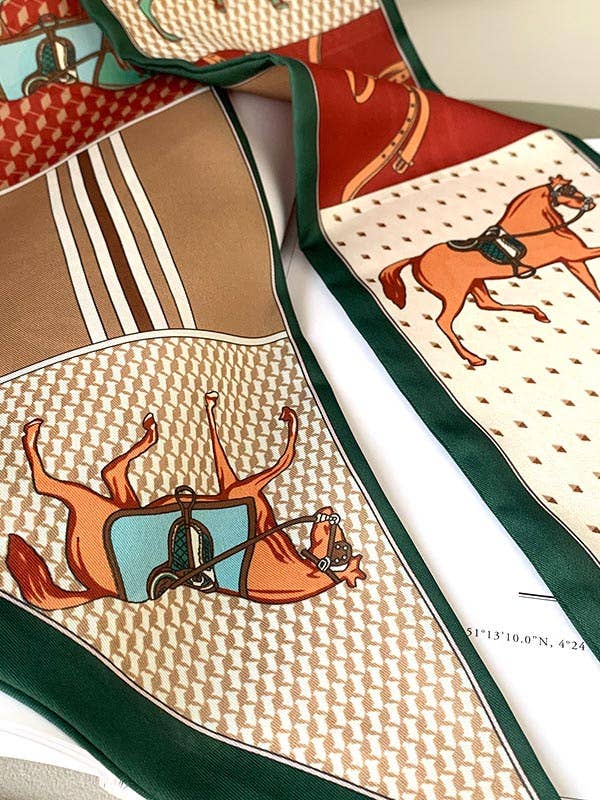 GRÖN Vintage scarfsjal i sidenimitation med färgglatt djurtryck för wholesale på Faire6