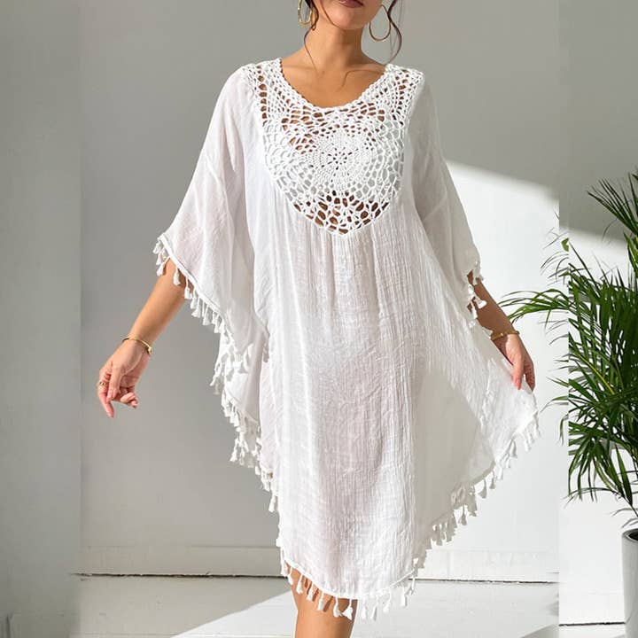 Funkyrel® Atzbranding Limited – Cobertura de biquíni - Mulher por atacado – Crosa - Cobertura de praia com borlas para roupa de banho e biquíni