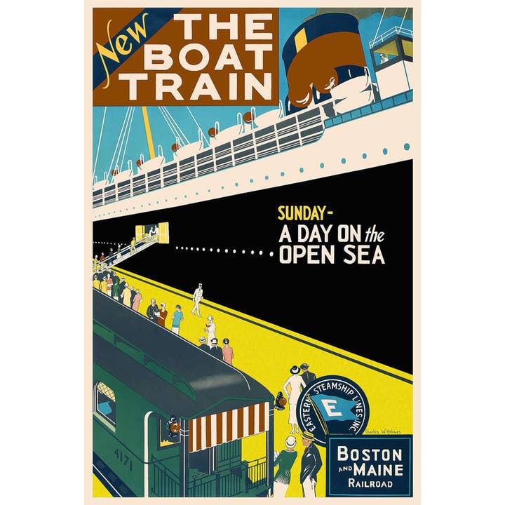Affiche d'art imprimée de bateau de la Boston Maine Railroad Eastern Steamship Lines pour la vente par Gotham Gifts