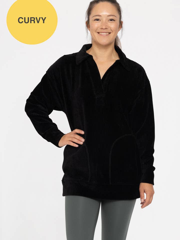 Mono B - Wholesale Sweatshirt - Women's - CURVY - Oversized Collared Corduroy Pullover