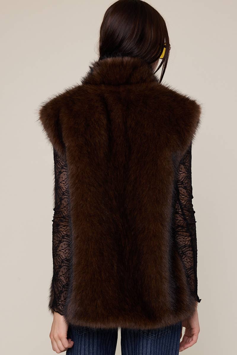 Sky to Moon - Wholesale Outerwear Vest - Women's - BROWN SOLID COLOR SLEEVELESS CASUAL FAUX FUR VEST8