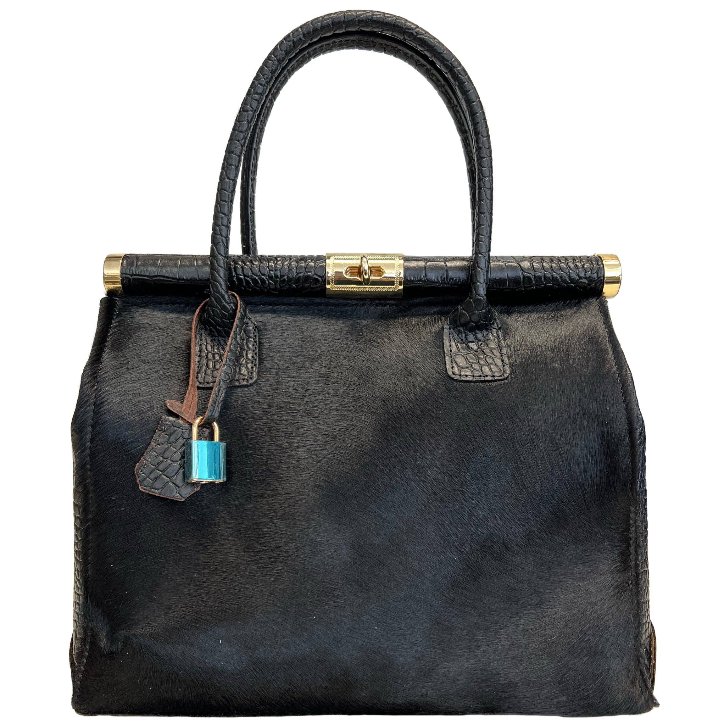 MODARNO – Engroshandel Taske med håndtag – til kvinder – Ægte håndtaske i kokoslæder med ægte ponyhår - model Firenze12