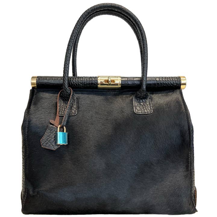 MODARNO – Engroshandel Taske med håndtag – til kvinder – Ægte håndtaske i kokoslæder med ægte ponyhår - model Firenze12
