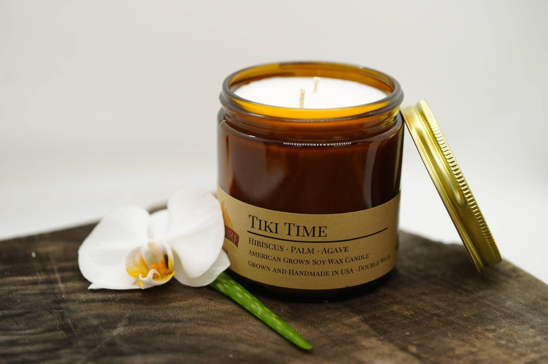 VIAI Beauty - Wholesale Jar/Filled Candle - PRAIRIE FIRE Tiki Time Soy Wax Candle | 16 oz Double Wick Amber Apothecary Jar2