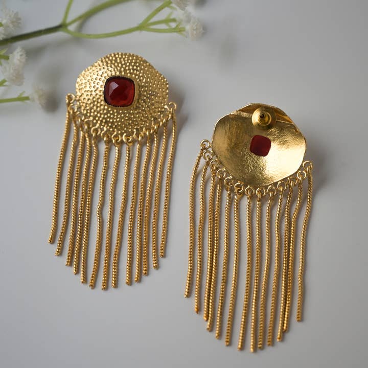 DIORA - Wholesale Dangle earrings - Red Dangle Drop Gold Chain Tassels Long Earrings for women8