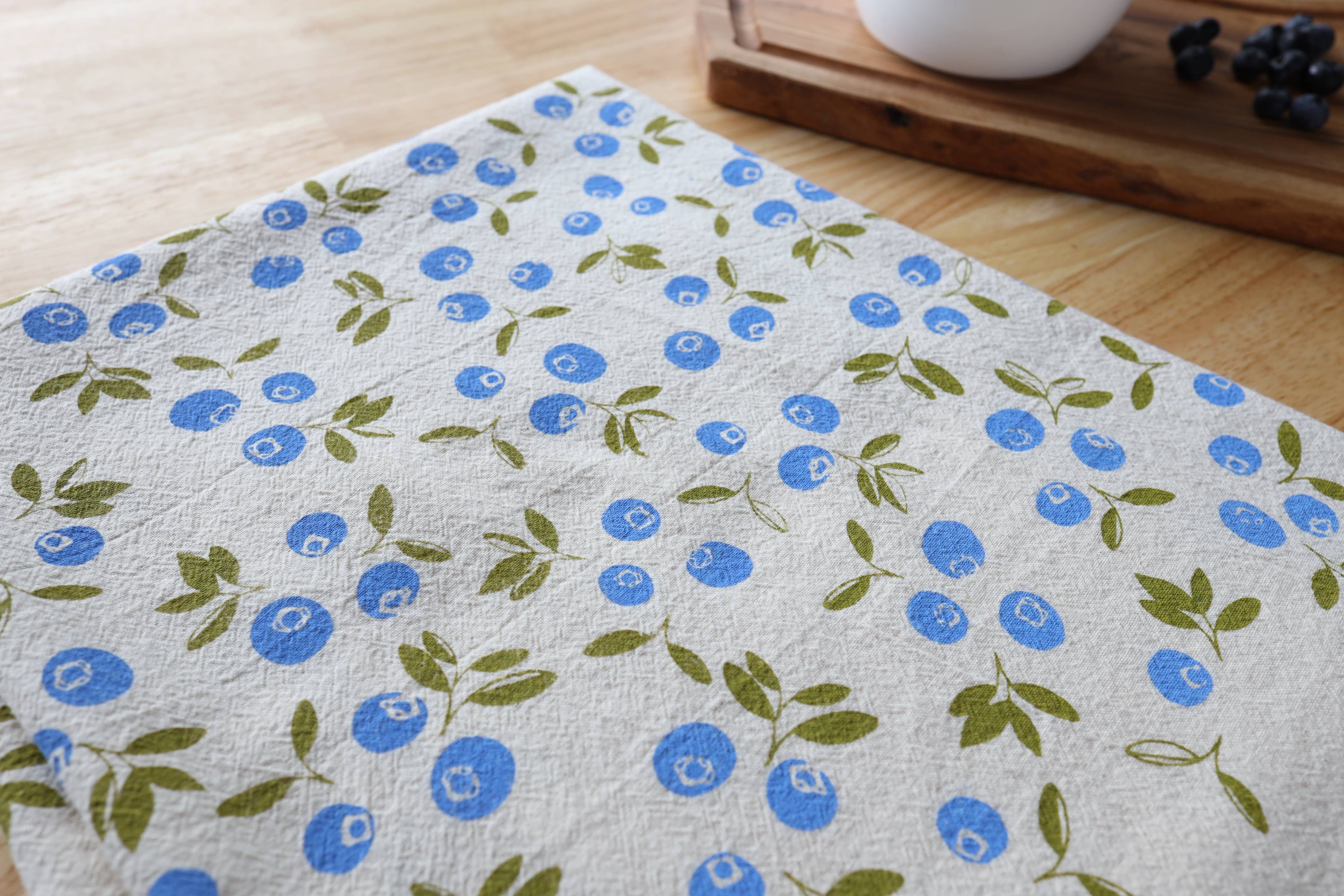 The High Fiber - Wholesale Tea Towel - Blueberry Kitchen Towel, Handprinted Tea Towel3