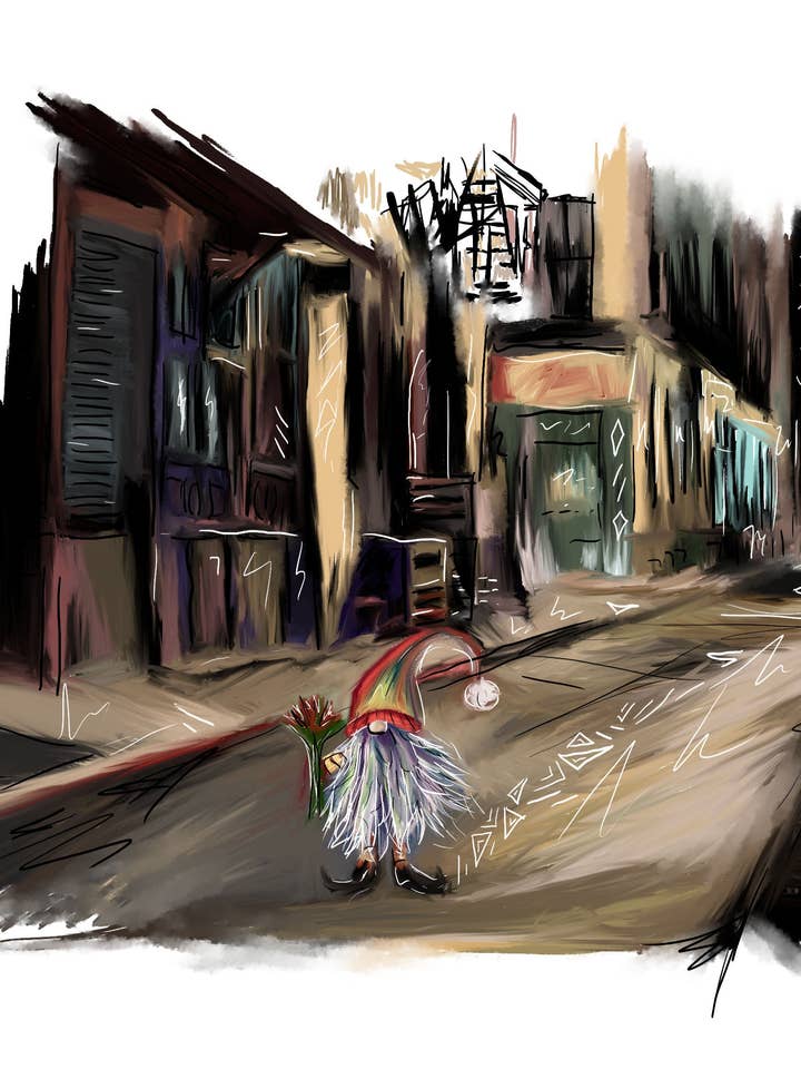 Gnome in the City Print for wholesale by Third Wolf Designs