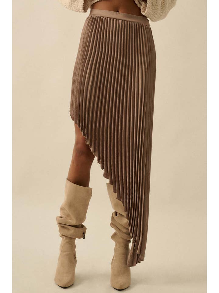 Promesa USA - Wholesale Skirt - Women's - Satin Accordion Pleated Asymmetrical Maxi Skirt