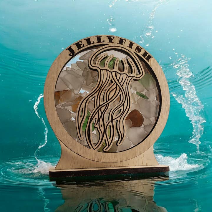 Vitrine d'exposition de verre de mer méduse, grande pour la vente par Sea Glass Displays