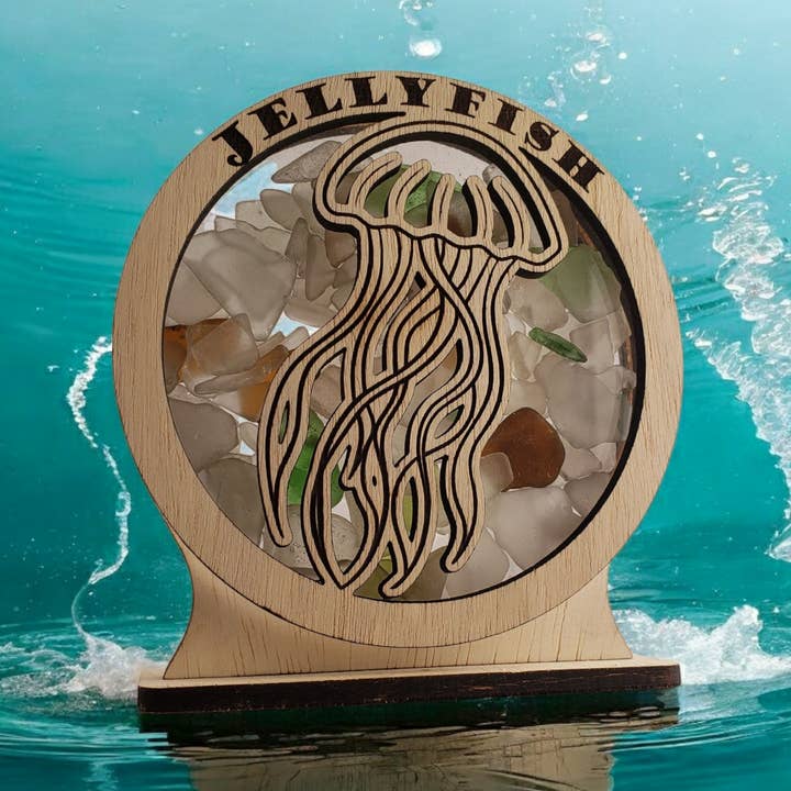 Jellyfish Snowglobe Sea Glass Shadowbox Display 4 Styles for wholesale by Sea Glass Displays
