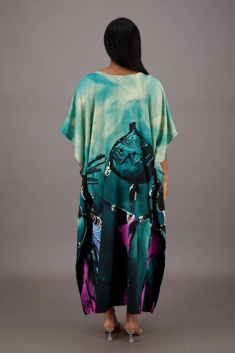 Teal Blue Water Color Inspired Kaftan KAF-42208 for wholesale on Faire2