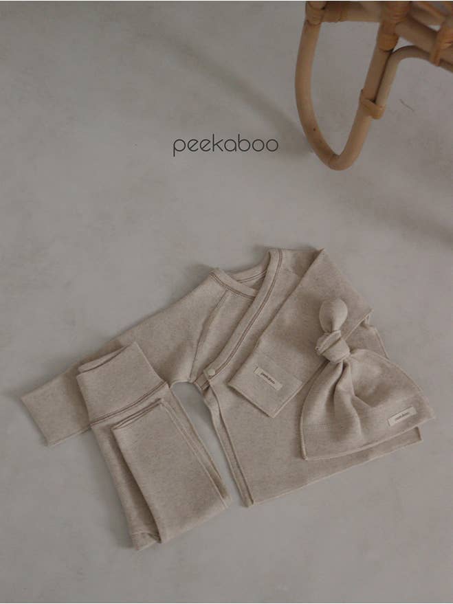 peekaboo - Wholesale Clothing Set - Baby - Newborn Baby Solid Color Long Sleeves Kimono Top & Pants