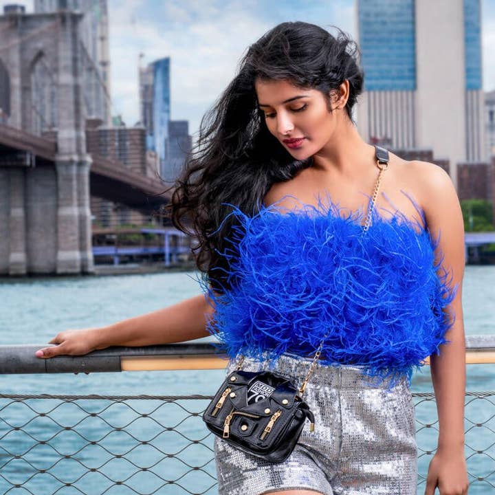 Top en plumes d'autruche The Daisy : bleu royal (personnalisé) pour la vente par Pinkaholics Anonymous LLC