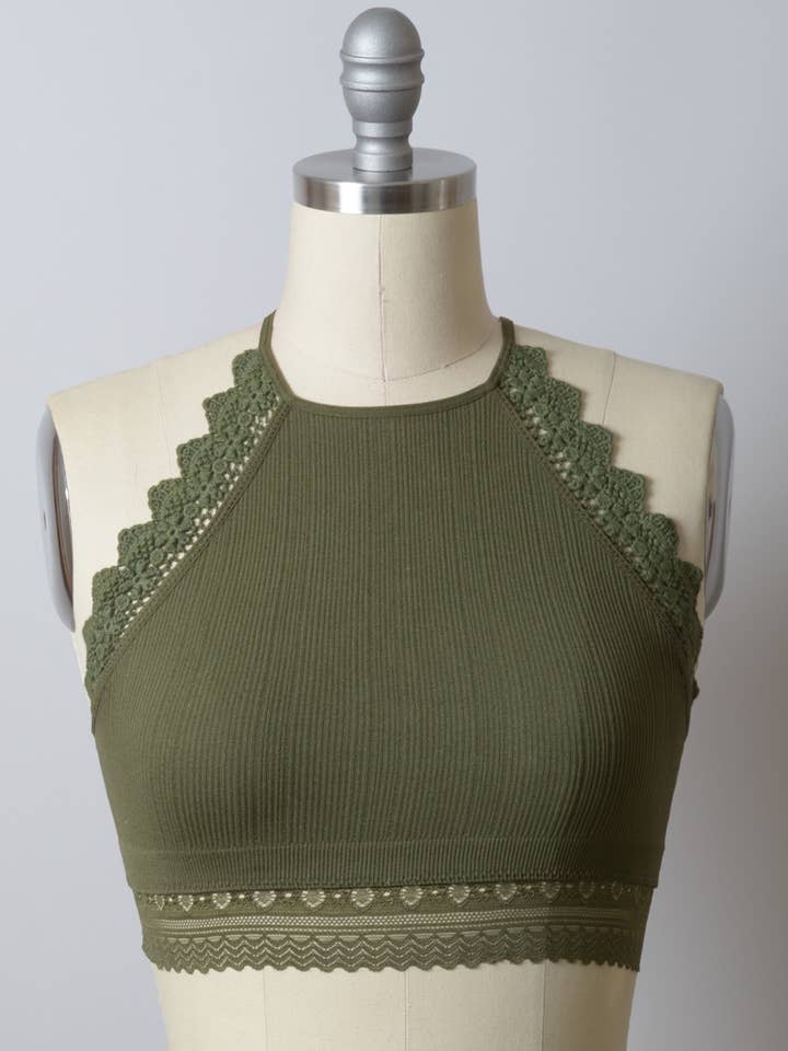 Leto Accessories - Wholesale Bralette - Women's - High Neck Crochet Lace Trim Bralette 😇9