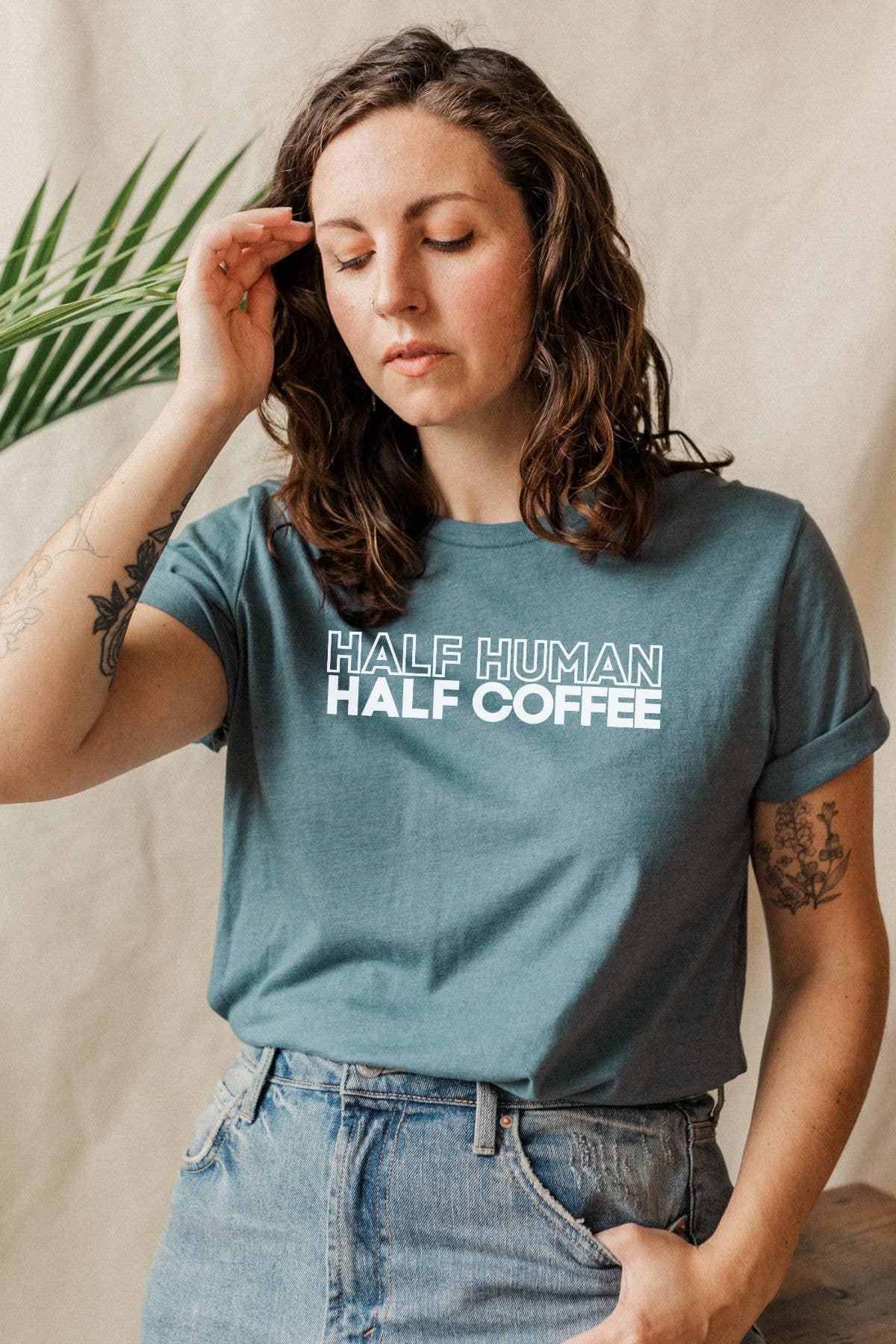 Bella Me - Venta al por mayor Camiseta serigrafiada - Mujer - Camiseta con gráfico de mitad humana media café0