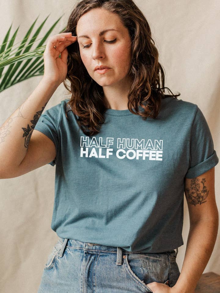 Bella Me - Wholesale Screen Printed T-Shirt - Women's - Half Human Half Coffee Graphic Tee0