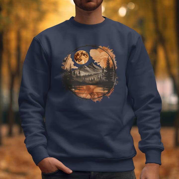 Watercolor Mountain and Moon Sweatshirts for wholesale by Zero Filter Club