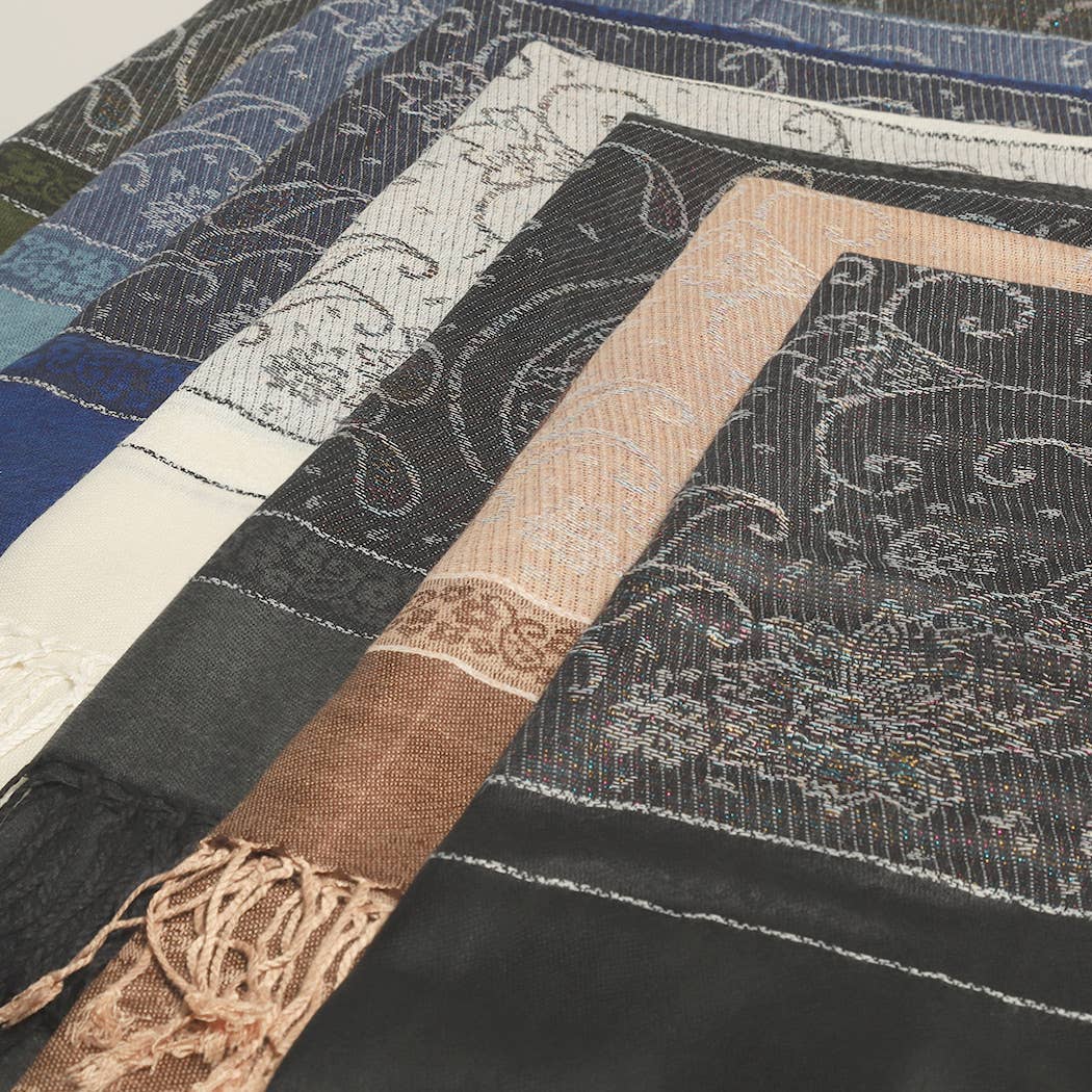 Fashion City - Wholesale Scarf - Women's - Lurex Paisley Pashmina Shawl Scarf Wrap 8
