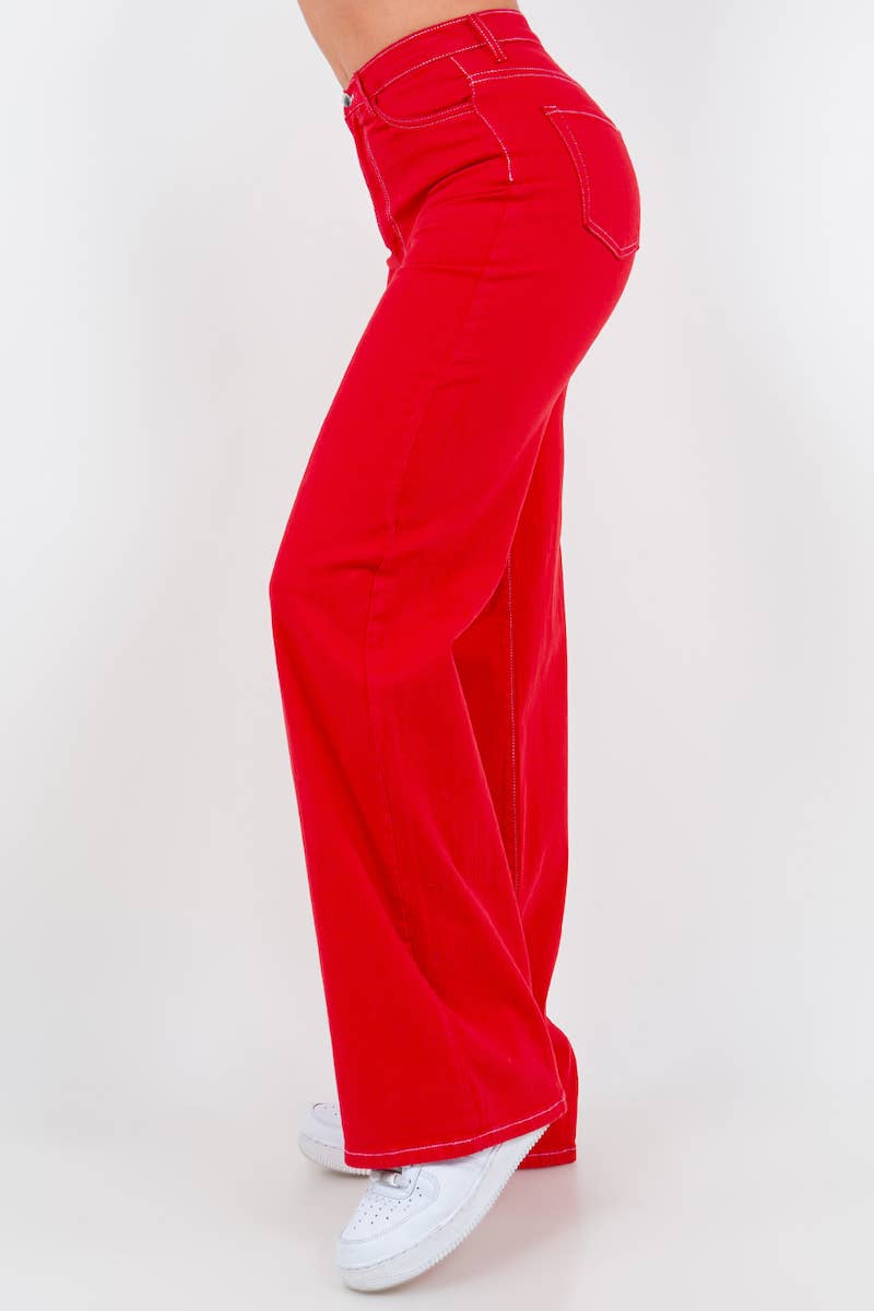 GJG Denim - Wholesale Jeans - Women's - Wide Leg Jean in Cherry Red  2