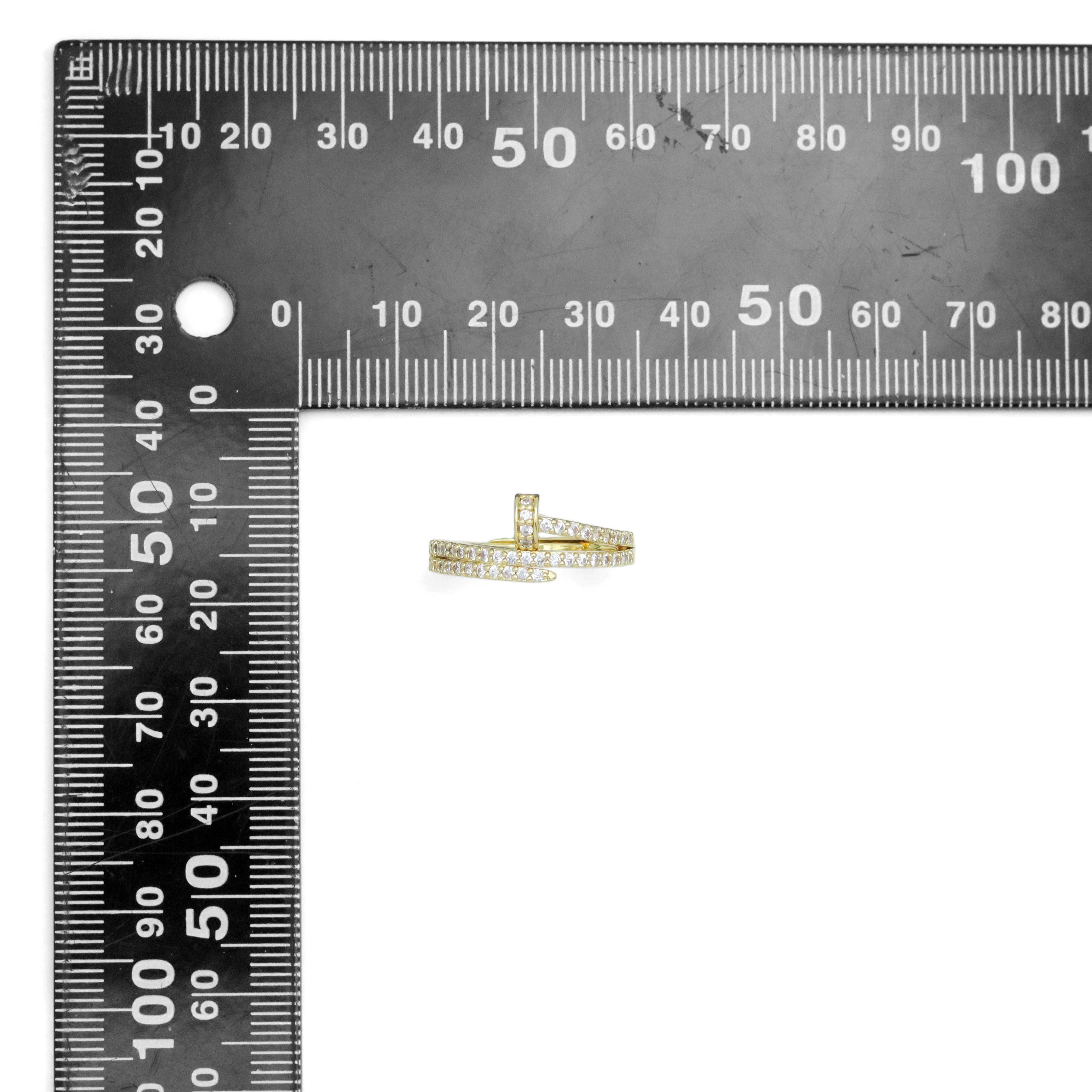 BestBeads&Beyond - Wholesale Multi-Stone Ring - Gold Silver Clear CZ Nail Wrap Adjustable Ring, Sku#A3791