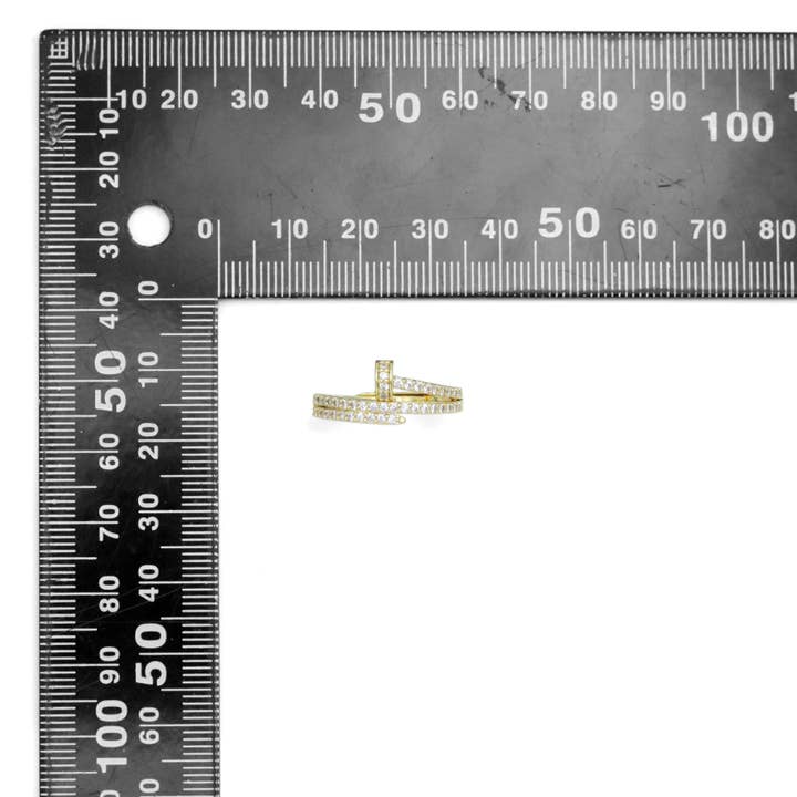 BestBeads&Beyond - Wholesale Multi-Stone Ring - Gold Silver Clear CZ Nail Wrap Adjustable Ring, Sku#A3791