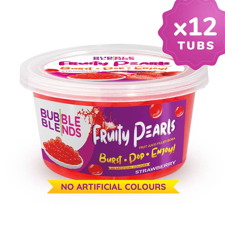 450g x 12 Strawberry Popping Boba Fruit Juice-Filled Pearls for wholesale by Bubble Blends