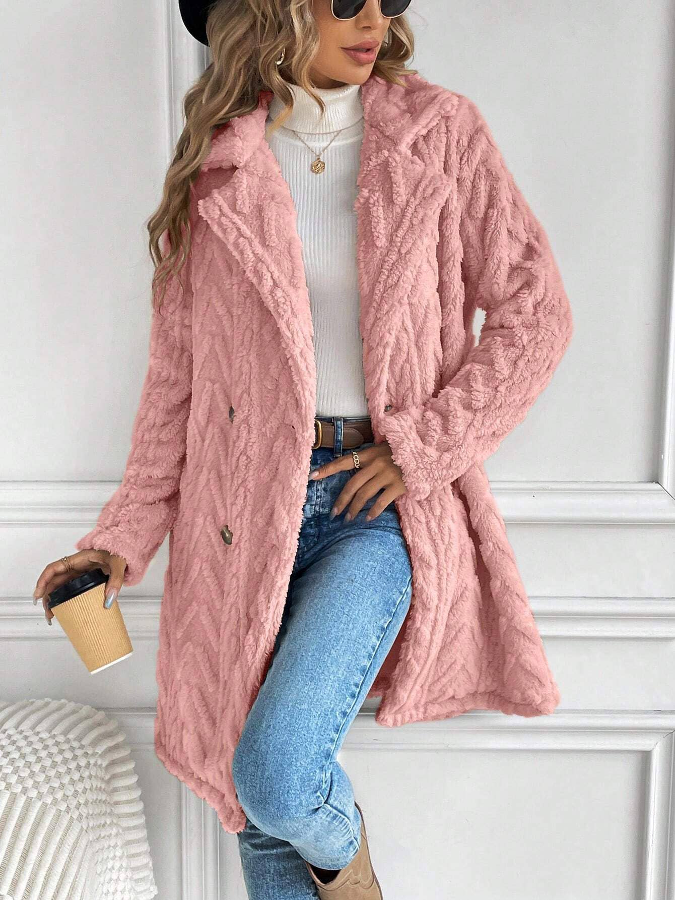 Miss Sparkling - Wholesale Fur/Faux Fur Coat - Women's - Houndstooth Pattern Fleece Coat