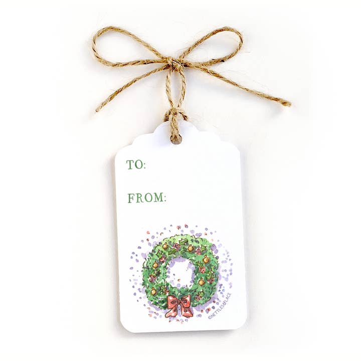 Conjunto de Etiquetas de Presente com Grinalda Bonito Aquarela Feriado Natal Cordel por atacado de Nettles & Lace Paper Co.