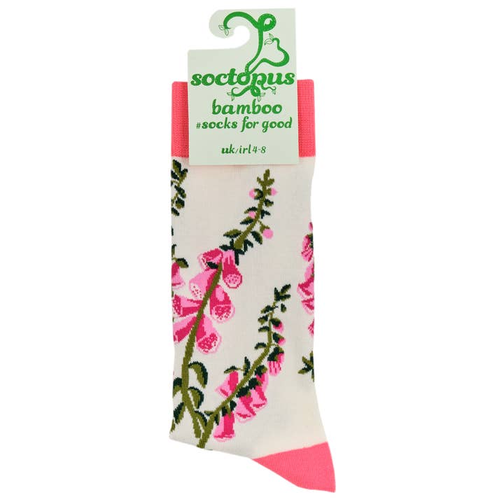 CREAM Fox Gloves Floral Bamboo Socks for wholesale on Faire3