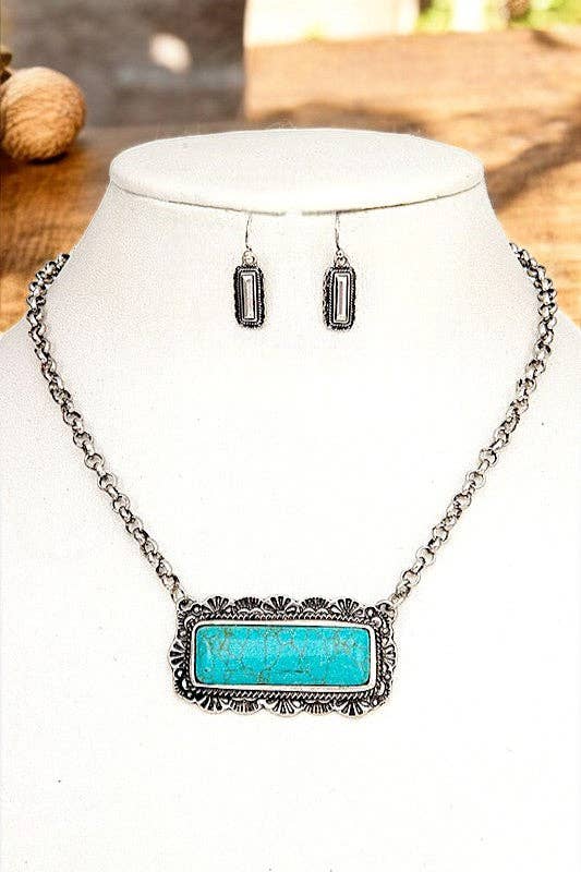 Andrea Bijoux – Großhandel Schmucksets – RECHTECKIGER GERAHMTER EDELSTEIN-ANHÄNGER-HALSKETTEN-SET0