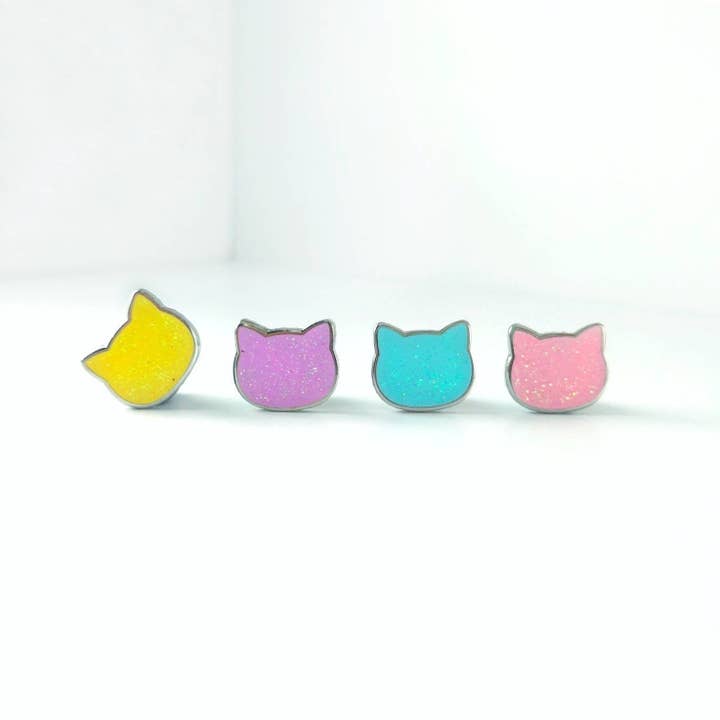 Pastel Cat Board Fillers - Miniature Hard Enamel Pins - Glitter for wholesale by Made by Squeak